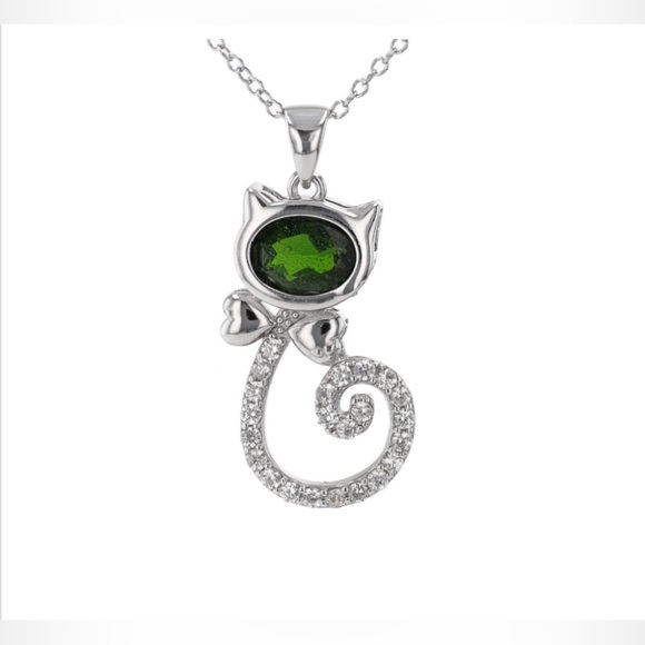 JTV Jewelry - Green Chrome Diopside Cat Pendant w/ Chain 1.59ctw